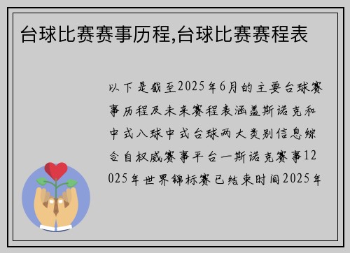 台球比赛赛事历程,台球比赛赛程表